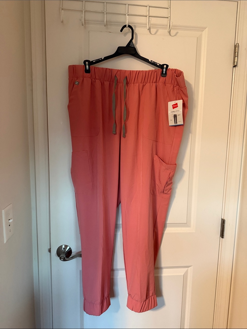 Hanes Coral Pink Women's Drawstring Cargo Jogger Pants